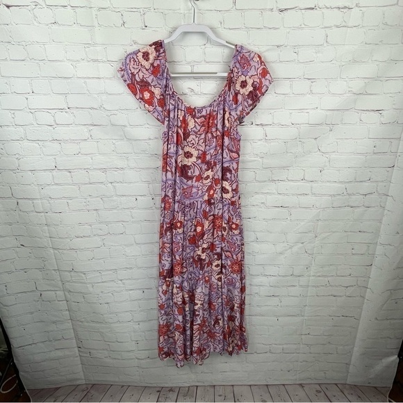 Knox Rose Womens Dress Small Purple Maxi Floral Short Sleeve Sundress New - Picture 1 of 9